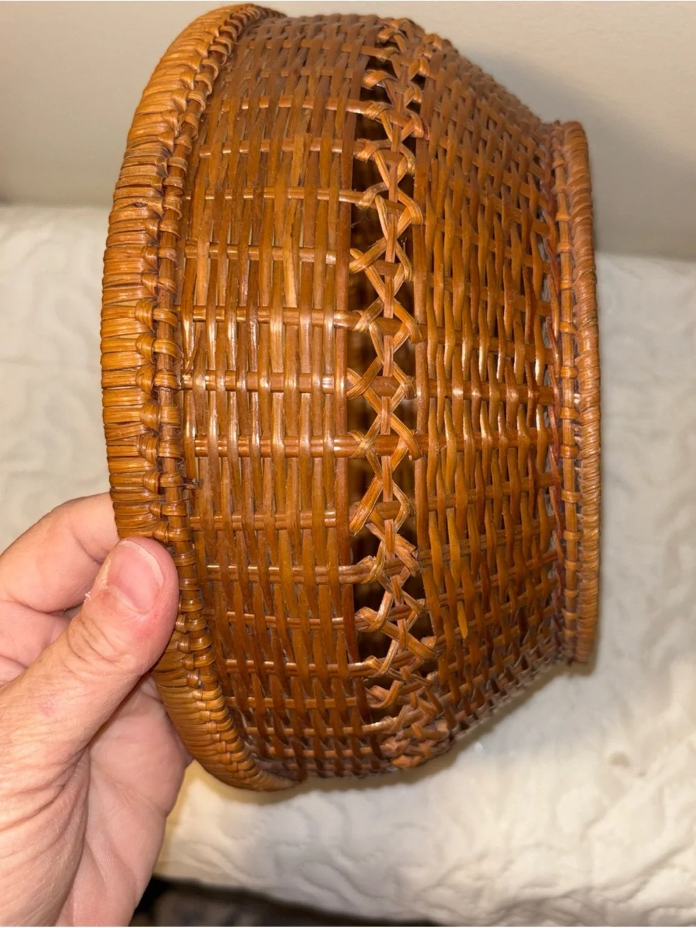 Hand-Painted Blue Woven Decorative Storage Basket